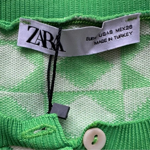 Zara Green and Off White Cropped Waist Cardigan NWT Sz Small - Picture 3 of 6